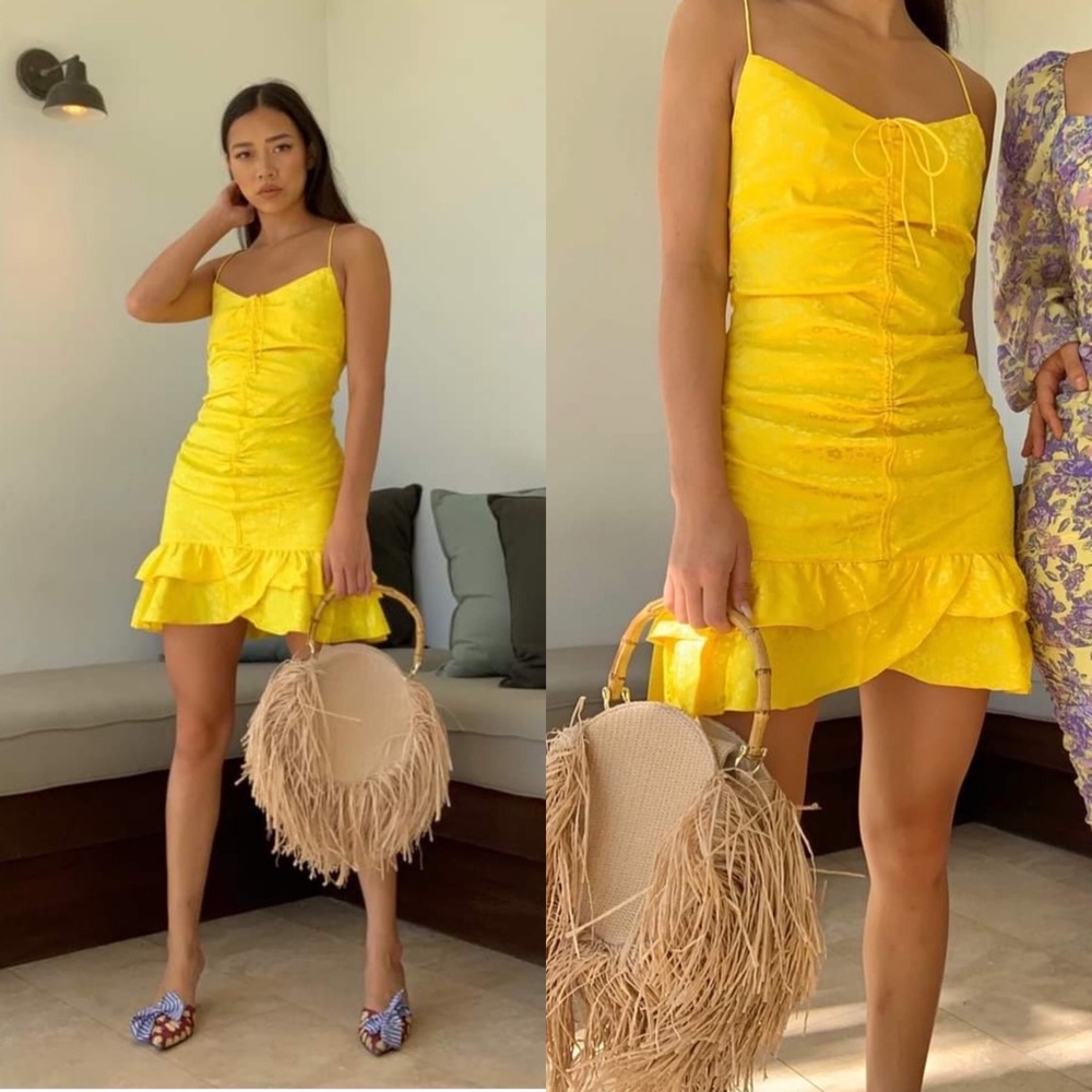 For Love & Lemons Fiji Cami Dress in Pineapple Yellow Resort 2020 Medium